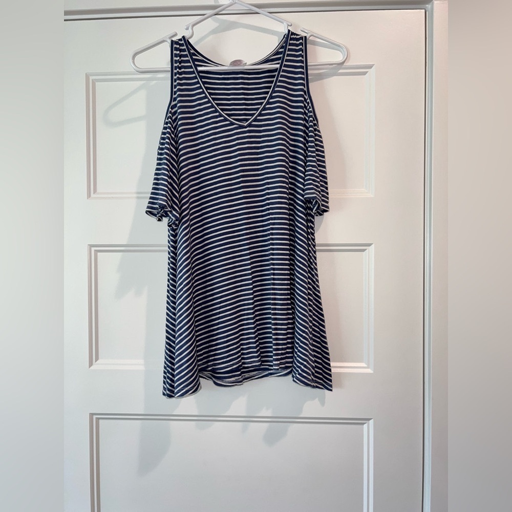 Navy and White Striped Women's Top